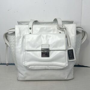 Badgley Mischka Helena Raffia Shine Smooth Leather Tote,, Style 952199